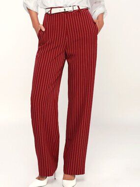 Lulus Step Up Wine Red Striped Wide-leg Pants - Size X-Small